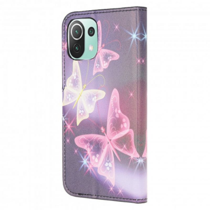 Flip Case Leren Xiaomi Mi 11 Lite 5g Ne / Mi 11 Lite 4g / 5g Vlinders En Bloemen