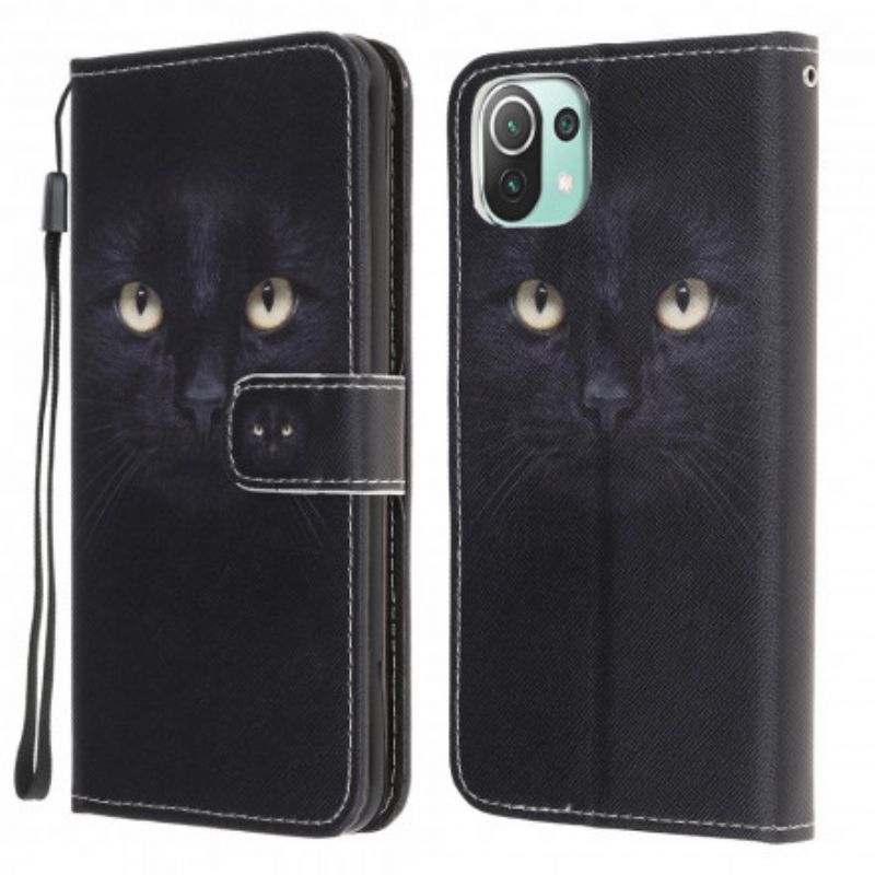 Leren Hoesje Xiaomi Mi 11 Lite 5g Ne / Mi 11 Lite 4g / 5g Zwarte Kattenogen Bescherming Hoesje