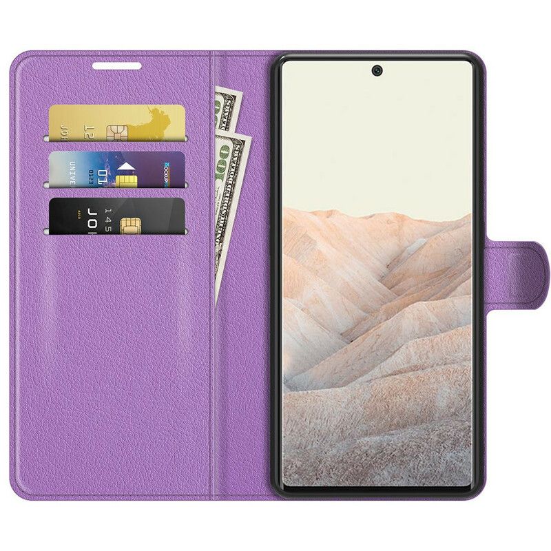 Flip Case Leren Google Pixel 6 Pro Klassiek Litchi Kunstleer