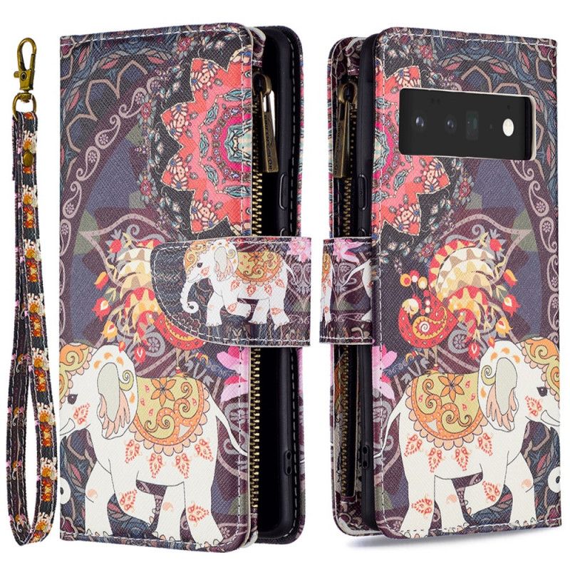 Folio-hoesje Google Pixel 6 Pro Telefoonhoesje Olifant Zak Met Rits