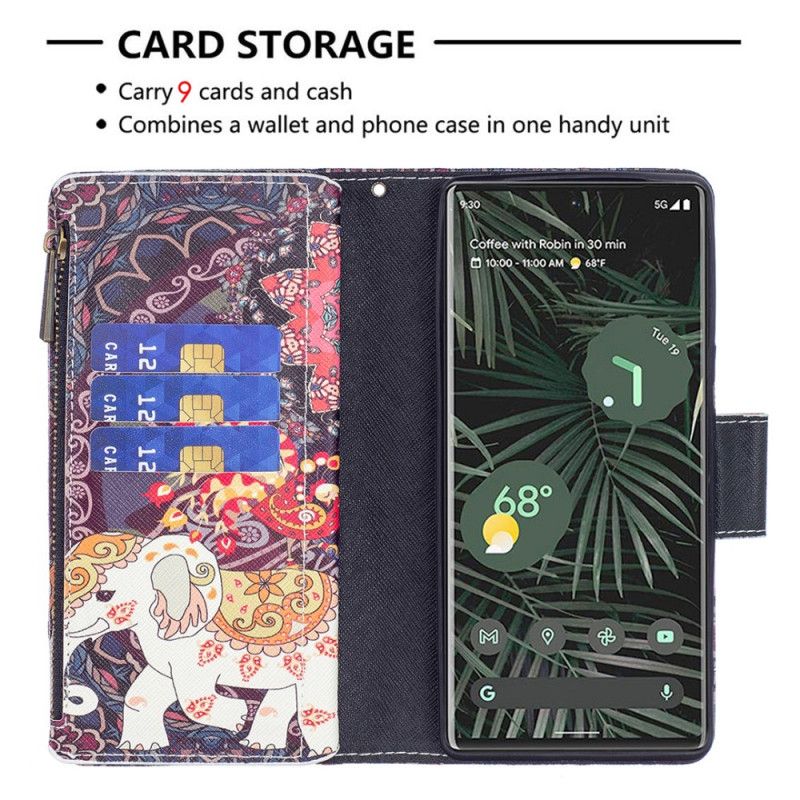 Folio-hoesje Google Pixel 6 Pro Telefoonhoesje Olifant Zak Met Rits