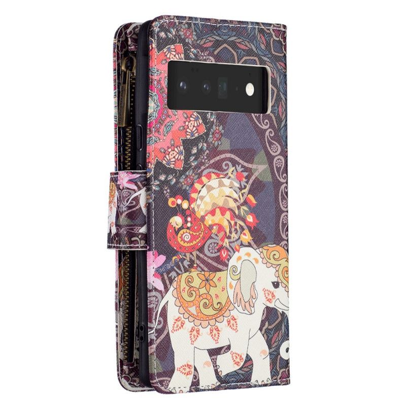 Folio-hoesje Google Pixel 6 Pro Telefoonhoesje Olifant Zak Met Rits