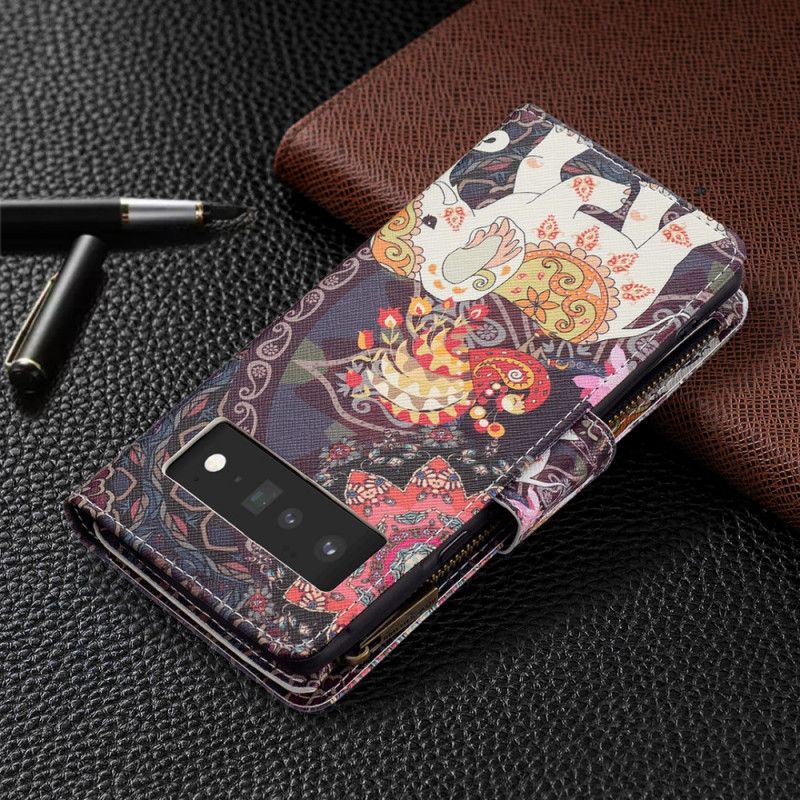 Folio-hoesje Google Pixel 6 Pro Telefoonhoesje Olifant Zak Met Rits