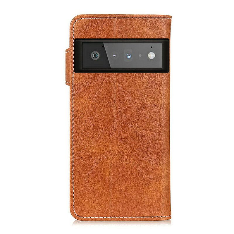 Leren Hoesje Google Pixel 6 Pro Artistieke Naaiknop