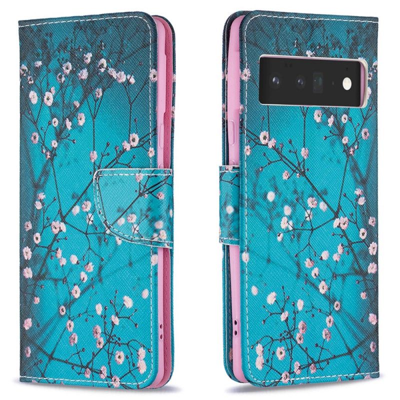 Leren Hoesje Google Pixel 6 Pro Bloeiende Boomtak Bescherming Hoesje