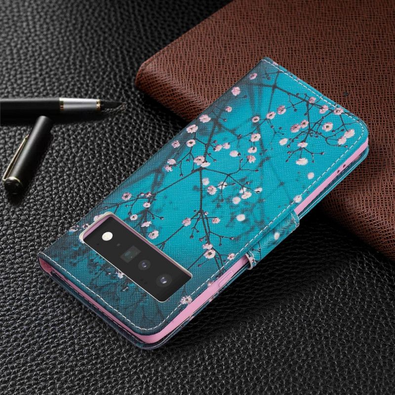 Leren Hoesje Google Pixel 6 Pro Bloeiende Boomtak Bescherming Hoesje