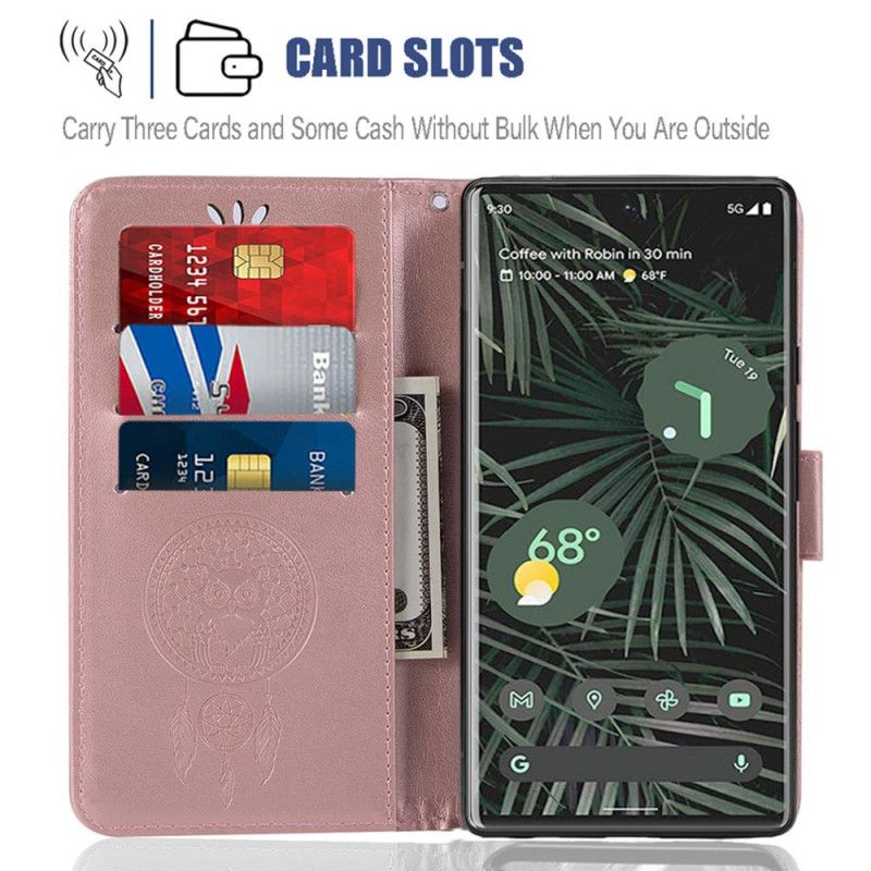Leren Hoesje Google Pixel 6 Pro Dromenvanger Uil Met Leereffect Bescherming Hoesje