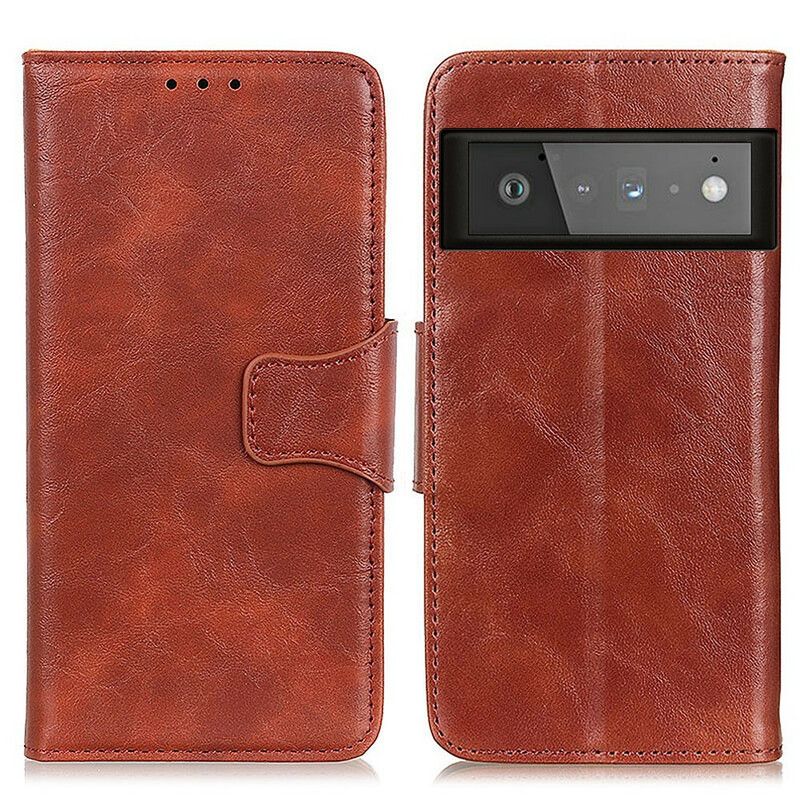 Leren Hoesje Voor Google Pixel 6 Pro Splitlederen Omkeerbare Sluiting