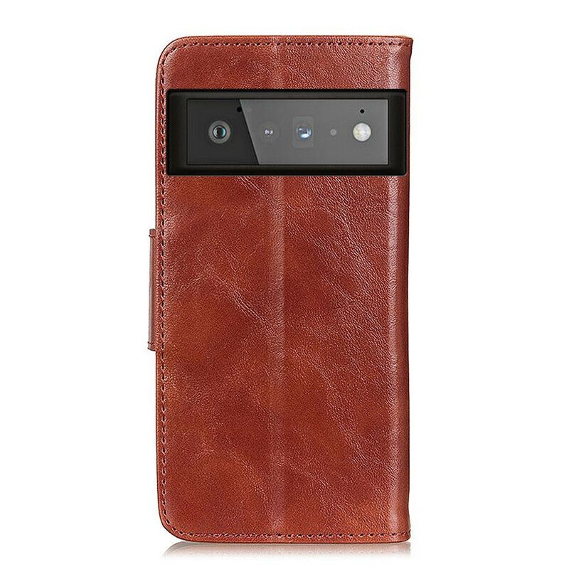 Leren Hoesje Voor Google Pixel 6 Pro Splitlederen Omkeerbare Sluiting