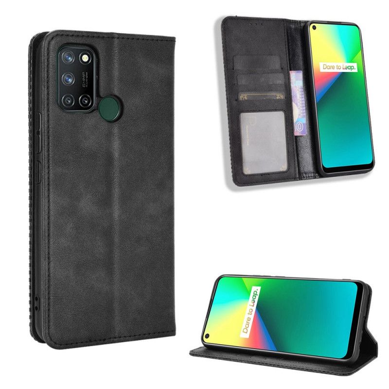 Folio-hoesje Realme 7i Rood Zwart Telefoonhoesje Gestileerd Vintage Leereffect