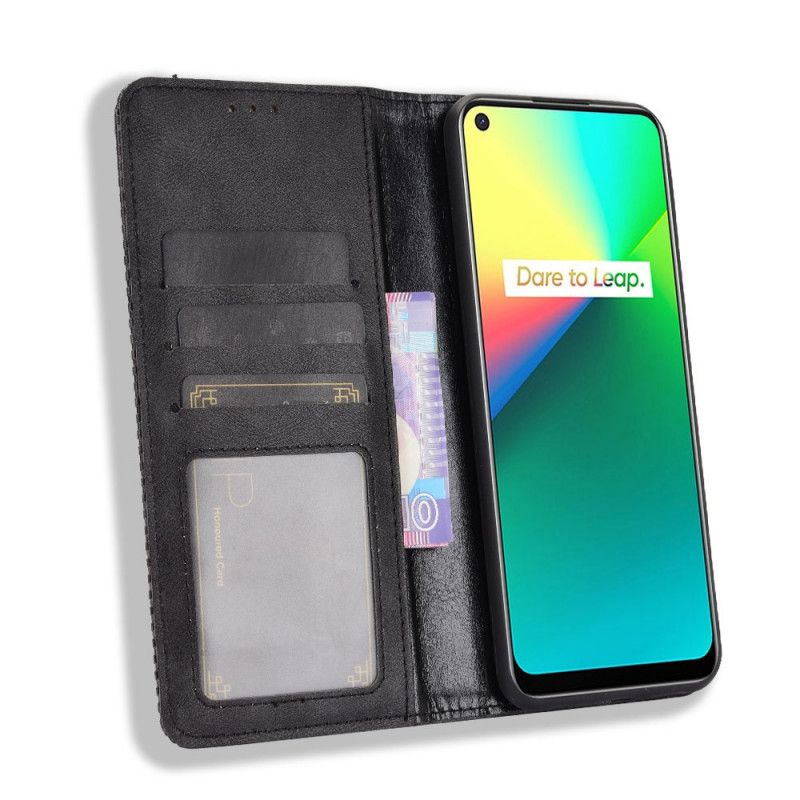 Folio-hoesje Realme 7i Rood Zwart Telefoonhoesje Gestileerd Vintage Leereffect