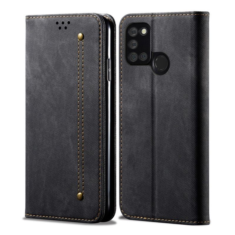 Folio-hoesje voor Realme 7i Donkerblauw Zwart Jeansstof