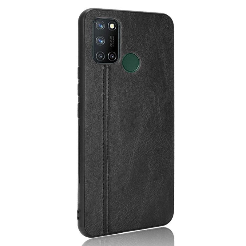 Hoesje Realme 7i Rood Zwart Stiksels In Leerstijl