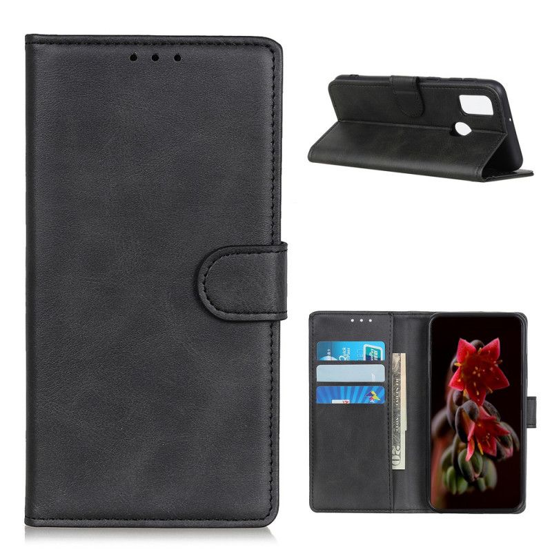 Leren Hoesje Realme 7i Rood Zwart Retro Mat Leereffect