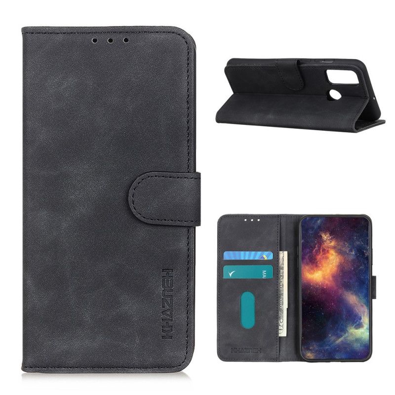 Leren Hoesje Realme 7i Rood Zwart Vintage Khazneh Leereffect