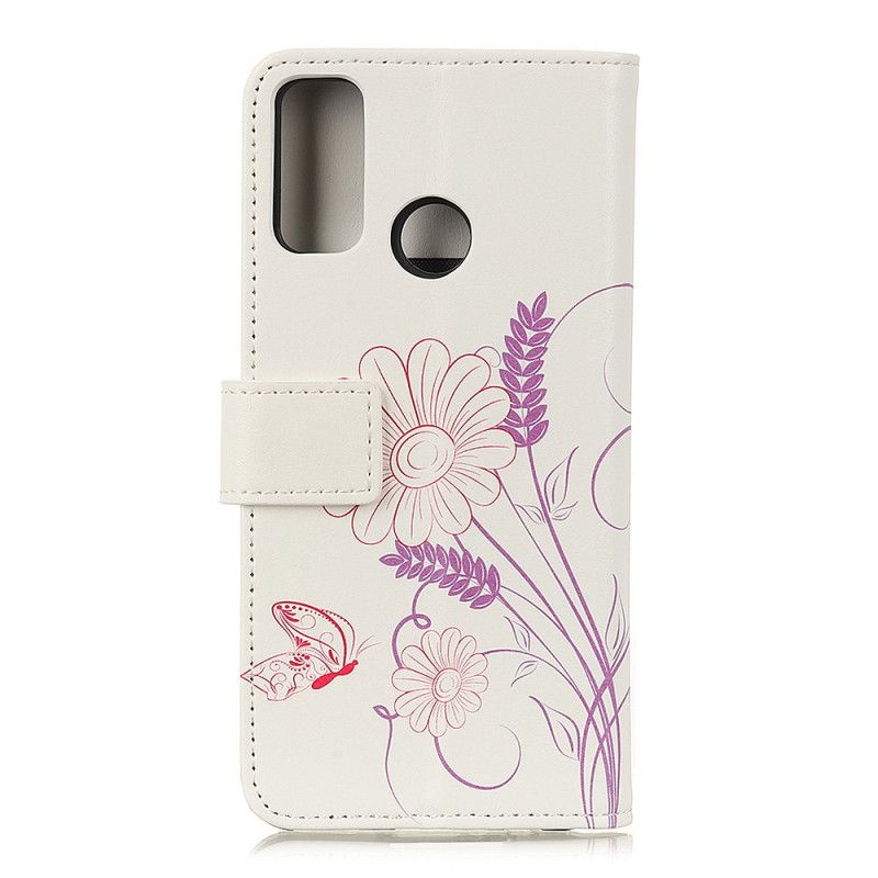 Leren Hoesje Realme 7i Telefoonhoesje Vlinders En Bloemen Tekenen