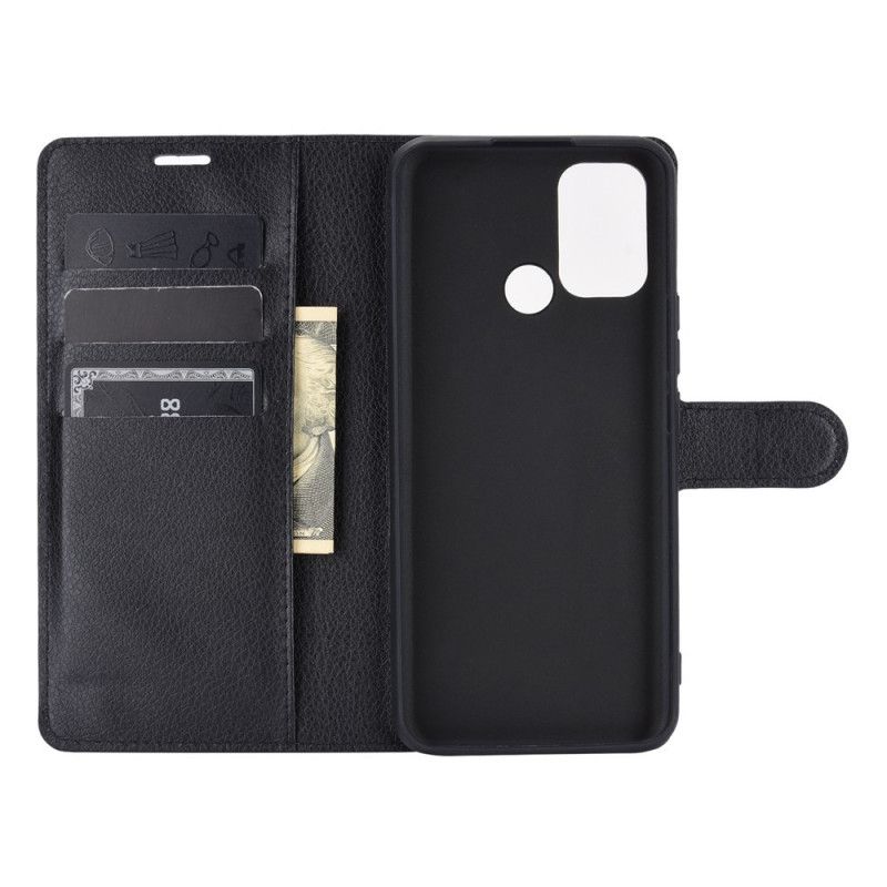 Leren Hoesje Realme 7i Wit Zwart Klassiek Lychee-Effect