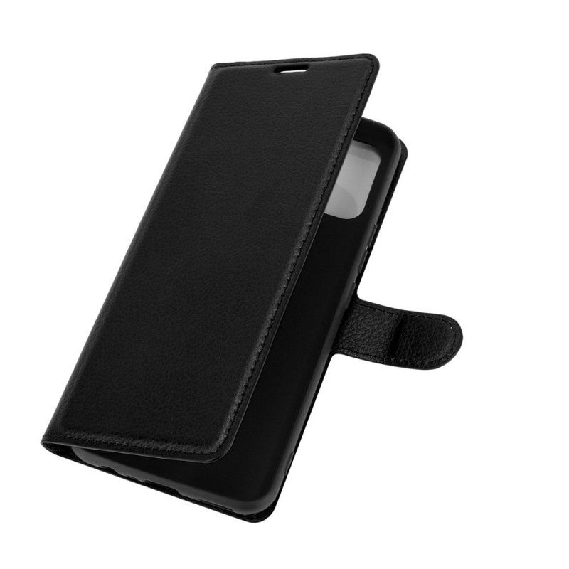 Leren Hoesje Realme 7i Wit Zwart Klassiek Lychee-Effect