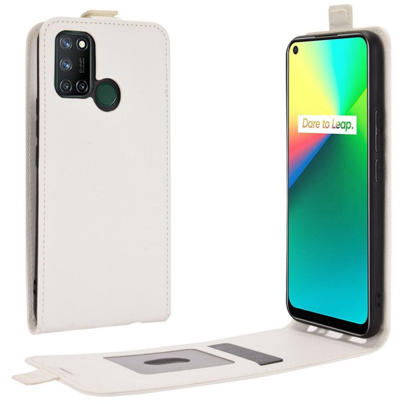 Leren Hoesje Realme 7i Wit Zwart Verticale Klep
