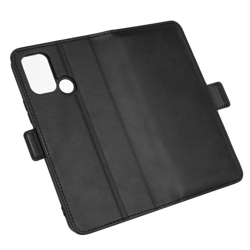 Leren Hoesje voor Realme 7i Rood Zwart Dubbele Klep