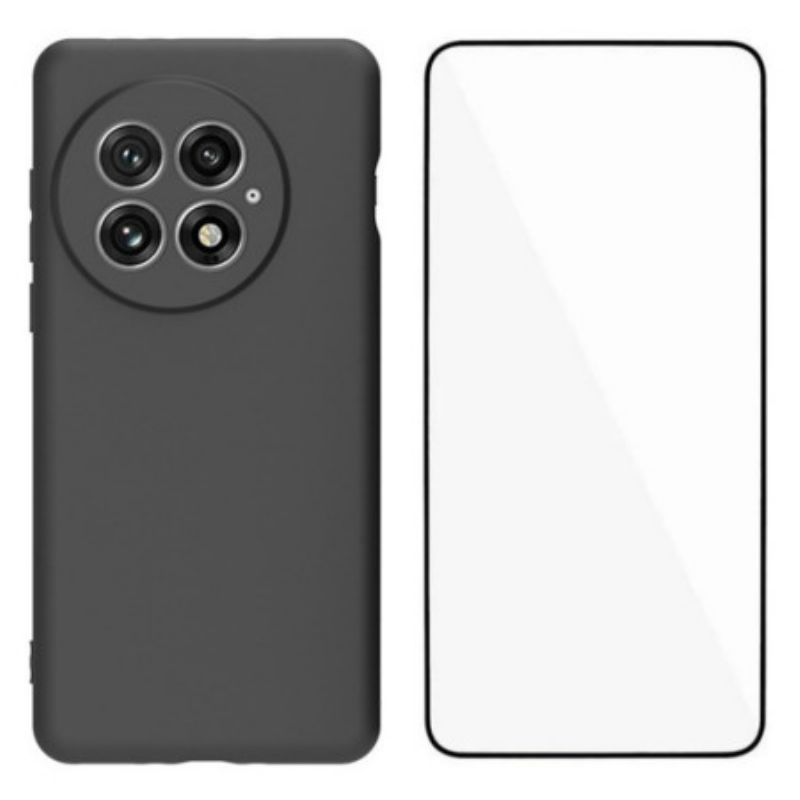 Cover Hoesje Oneplus 13 Telefoonhoesje 2-in-1 Matte Siliconen Met Schermbeschermer Van Gehard Glas
