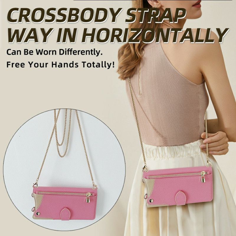 Leren Hoesje Oneplus 13 Tweekleurige Portemonnee Met Ketting