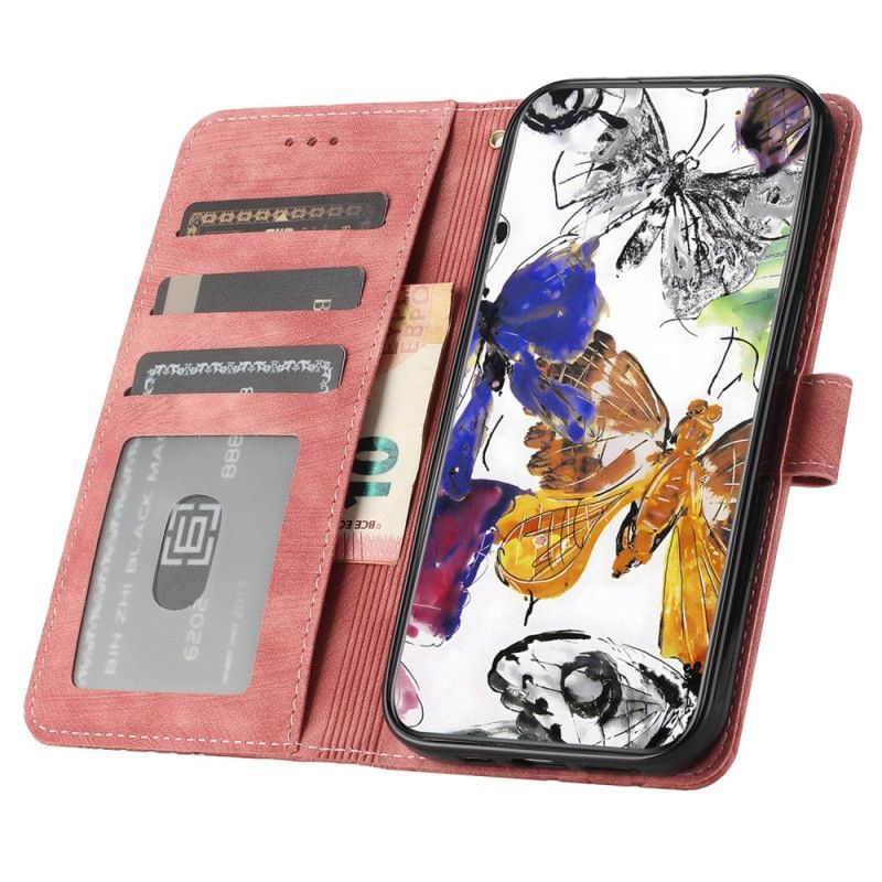 Leren Hoesje Voor Oneplus 13 Suède-effect Met Vlinderprint