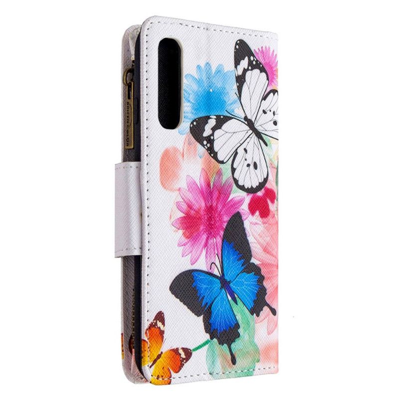 Bescherming Hoesje Oppo Find X2 Neo Donkerblauw Wit Vlinderzak Met Ritssluiting