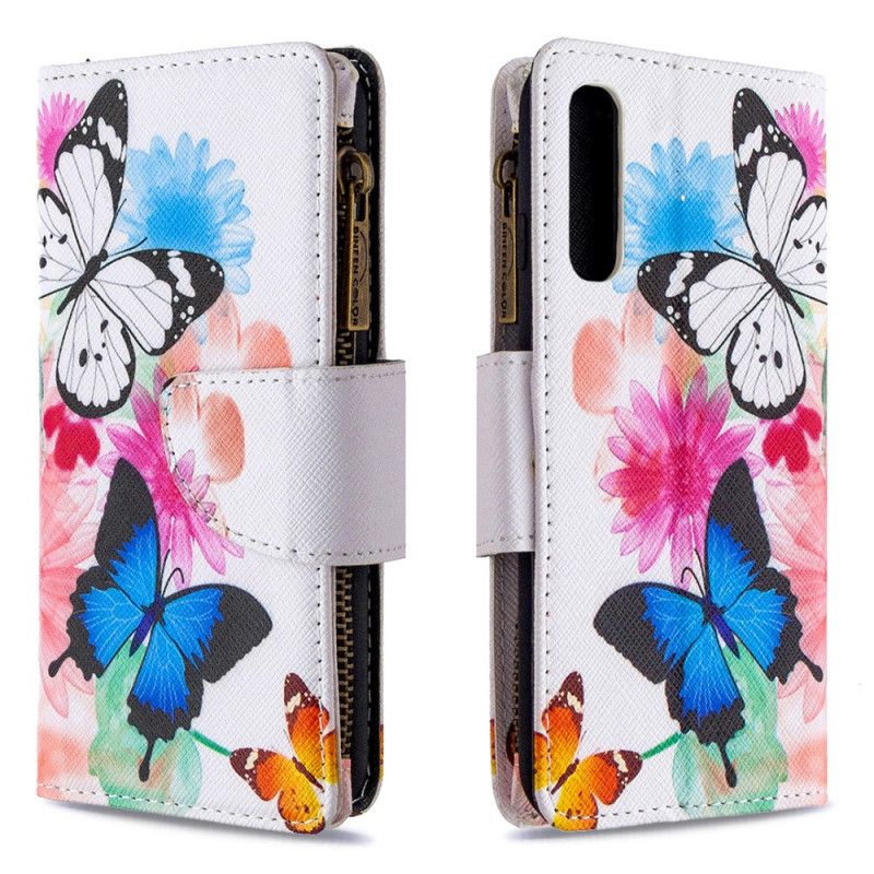 Bescherming Hoesje Oppo Find X2 Neo Donkerblauw Wit Vlinderzak Met Ritssluiting