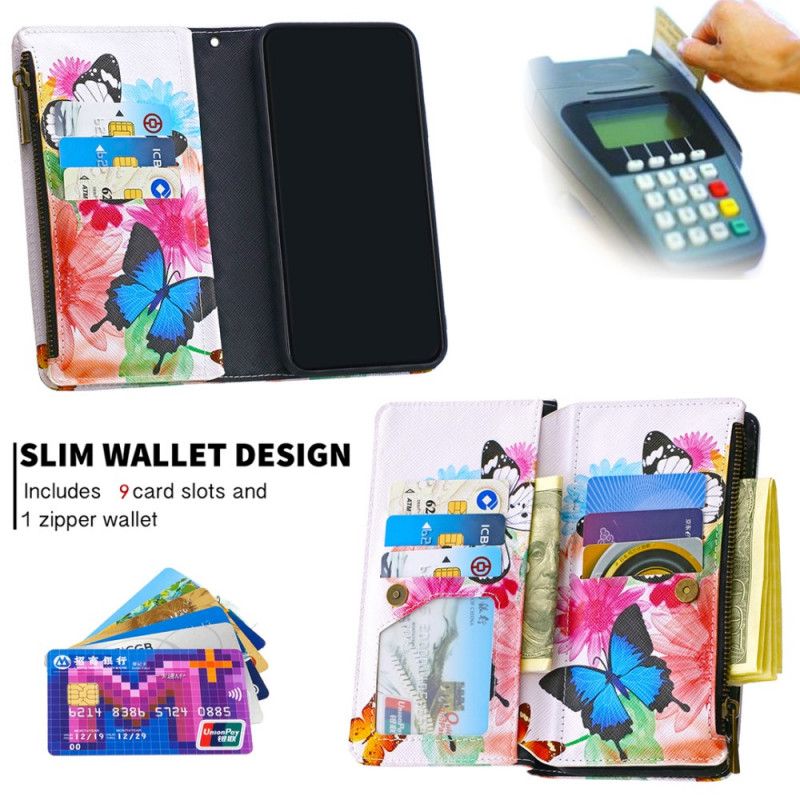 Bescherming Hoesje Oppo Find X2 Neo Donkerblauw Wit Vlinderzak Met Ritssluiting