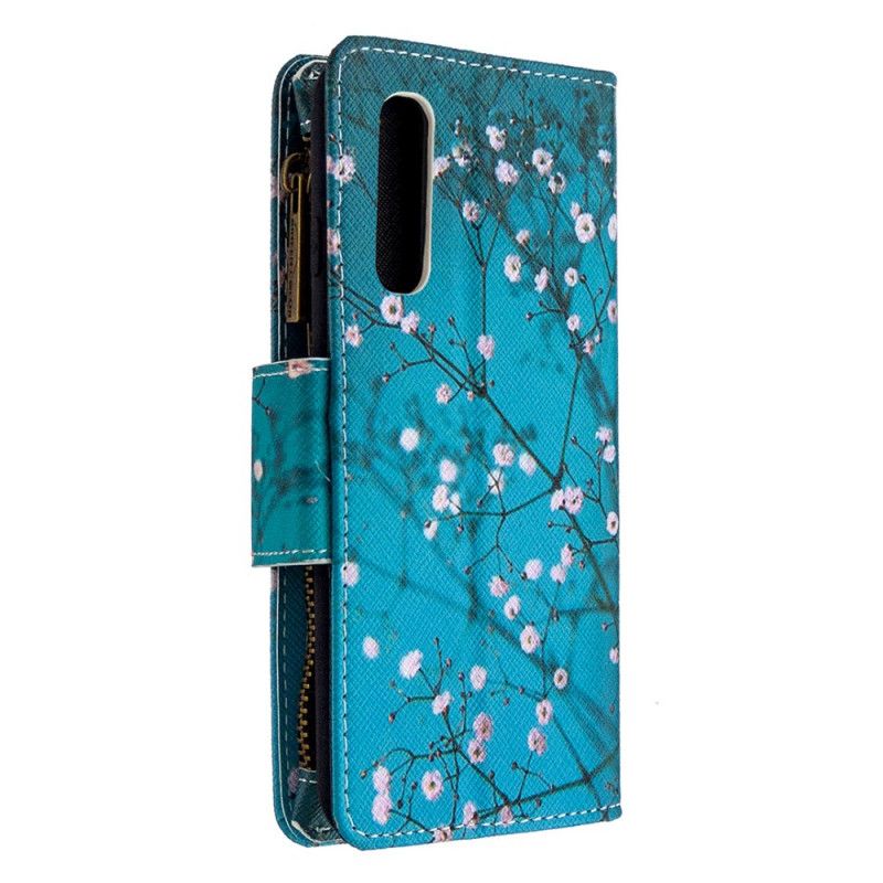Leren Hoesje Oppo Find X2 Neo Donkerblauw Wit Boomzak Met Ritssluiting