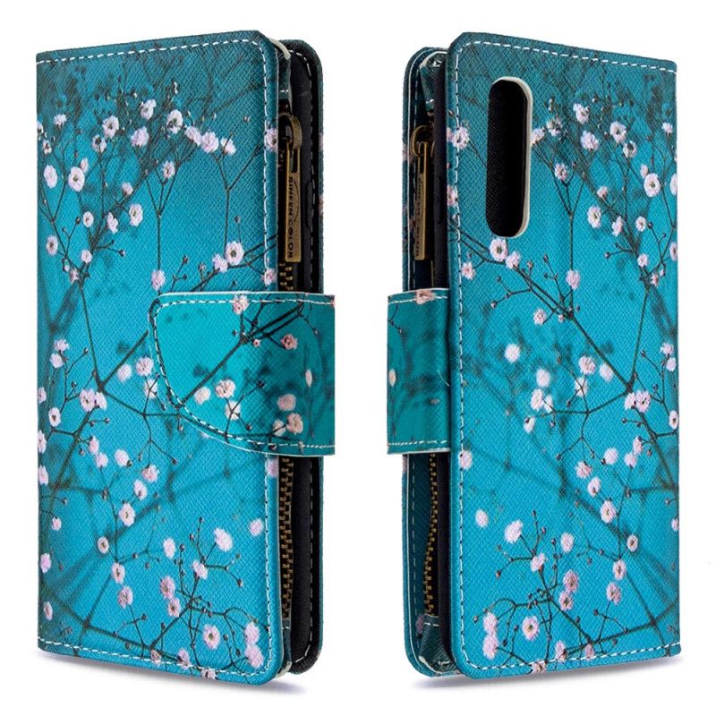 Leren Hoesje Oppo Find X2 Neo Donkerblauw Wit Boomzak Met Ritssluiting