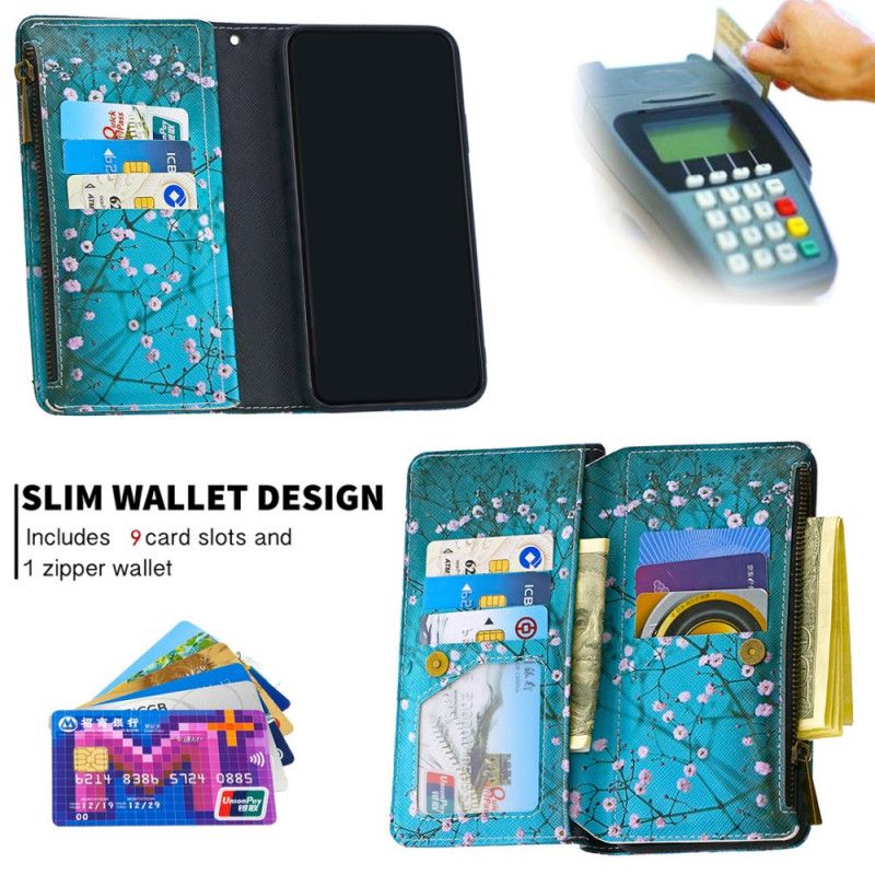 Leren Hoesje Oppo Find X2 Neo Donkerblauw Wit Boomzak Met Ritssluiting