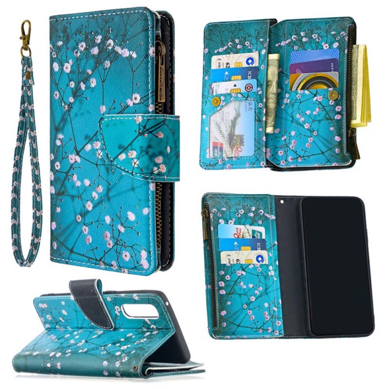 Leren Hoesje Oppo Find X2 Neo Donkerblauw Wit Boomzak Met Ritssluiting