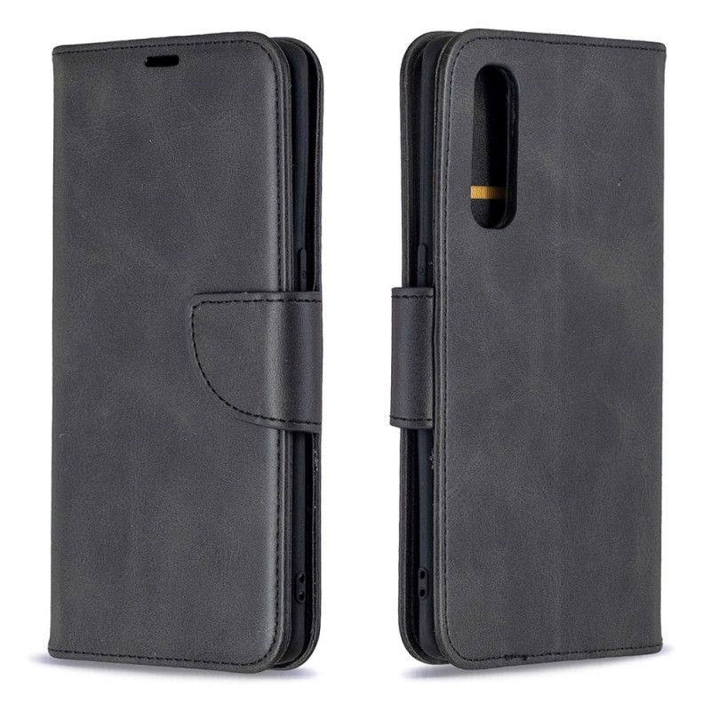 Leren Hoesje Oppo Find X2 Neo Grijs Zwart Gladde Schuine Flap