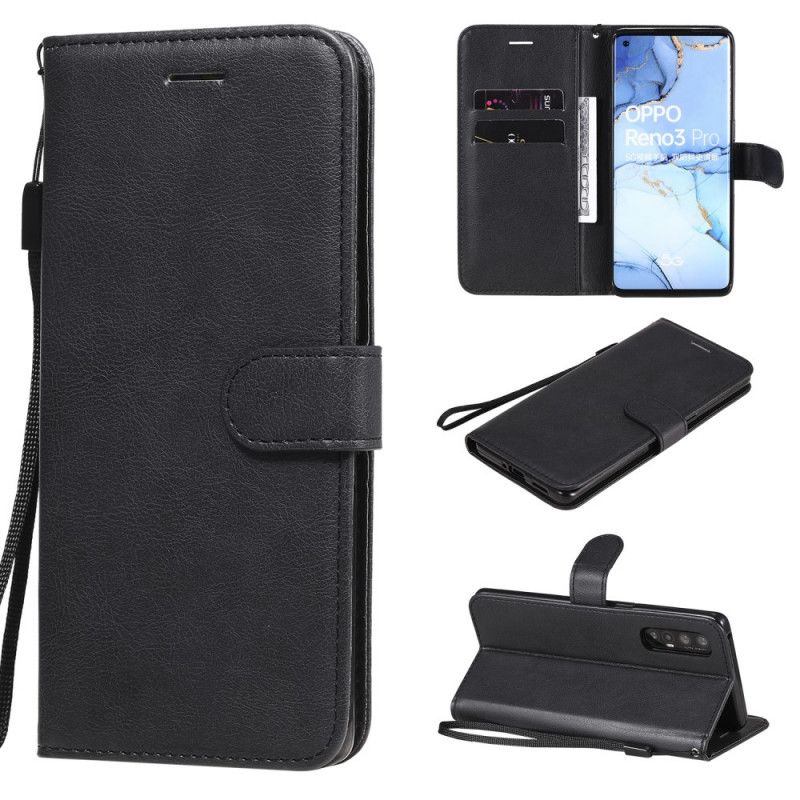Leren Hoesje Oppo Find X2 Neo Rood Zwart Telefoonhoesje Effen Kleurenserie Met Riem