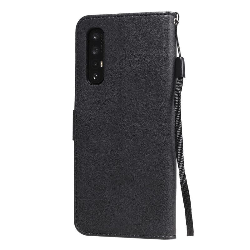 Leren Hoesje Oppo Find X2 Neo Rood Zwart Telefoonhoesje Effen Kleurenserie Met Riem