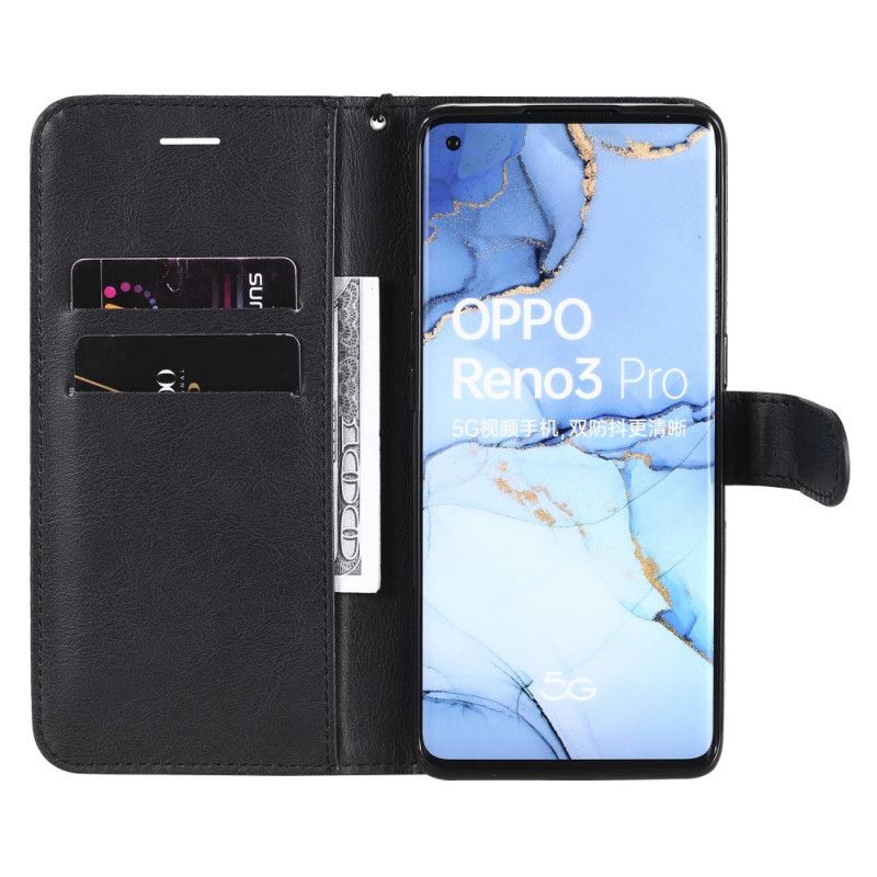 Leren Hoesje Oppo Find X2 Neo Rood Zwart Telefoonhoesje Effen Kleurenserie Met Riem