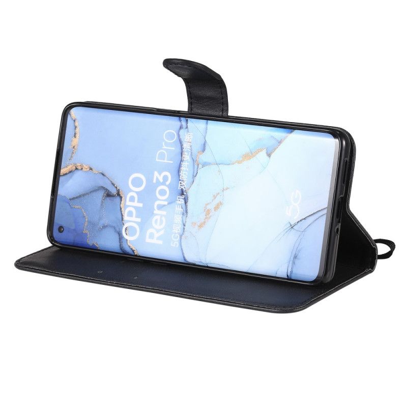 Leren Hoesje Oppo Find X2 Neo Rood Zwart Telefoonhoesje Effen Kleurenserie Met Riem