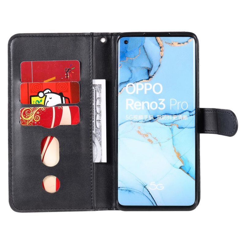 Leren Hoesje Oppo Find X2 Neo Rood Zwart Telefoonhoesje Vintage Portemonnee