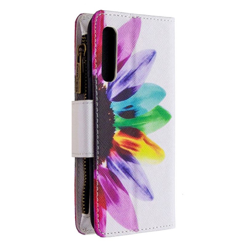 Leren Hoesje Oppo Find X2 Neo Wit Zwart Telefoonhoesje Bloemenvak Met Ritssluiting