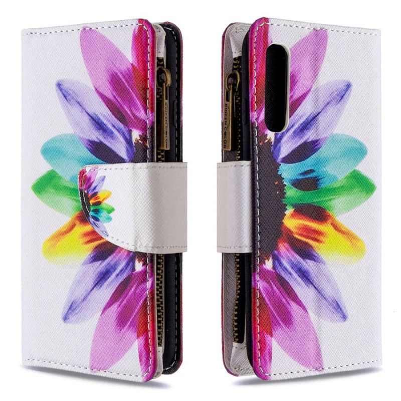 Leren Hoesje Oppo Find X2 Neo Wit Zwart Telefoonhoesje Bloemenvak Met Ritssluiting