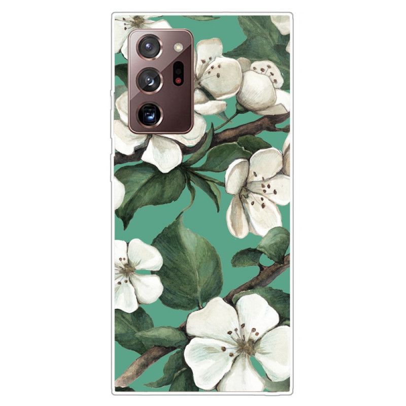 Case Hoesje Samsung Galaxy Note 20 Ultra Telefoonhoesje Geschilderde Witte Bloemen