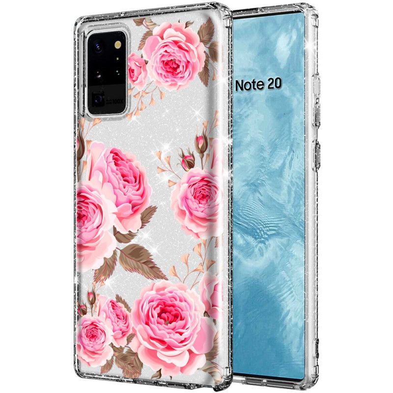 Cover Hoesje Samsung Galaxy Note 20 Ultra Lichtblauw Roze Telefoonhoesje Mijn Favoriete Boeket