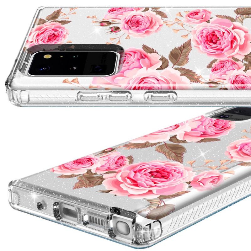 Cover Hoesje Samsung Galaxy Note 20 Ultra Lichtblauw Roze Telefoonhoesje Mijn Favoriete Boeket