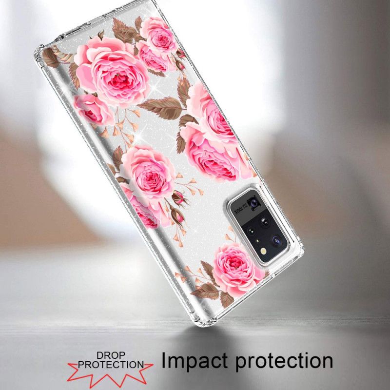 Cover Hoesje Samsung Galaxy Note 20 Ultra Lichtblauw Roze Telefoonhoesje Mijn Favoriete Boeket