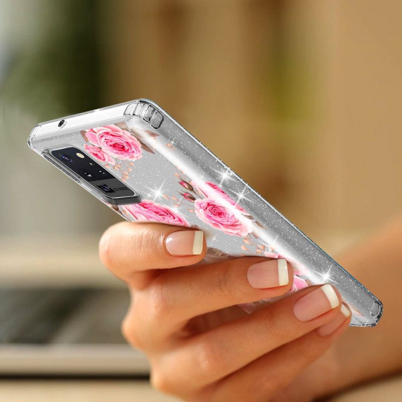 Cover Hoesje Samsung Galaxy Note 20 Ultra Lichtblauw Roze Telefoonhoesje Mijn Favoriete Boeket