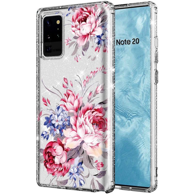 Cover Hoesje Samsung Galaxy Note 20 Ultra Lichtblauw Roze Telefoonhoesje Mijn Favoriete Boeket