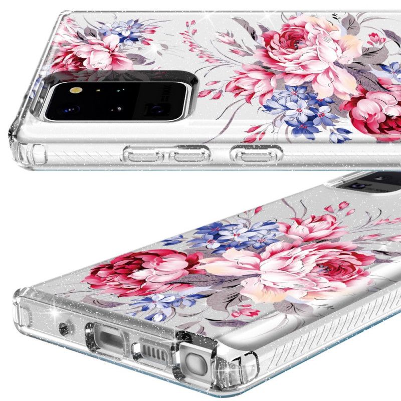 Cover Hoesje Samsung Galaxy Note 20 Ultra Lichtblauw Roze Telefoonhoesje Mijn Favoriete Boeket