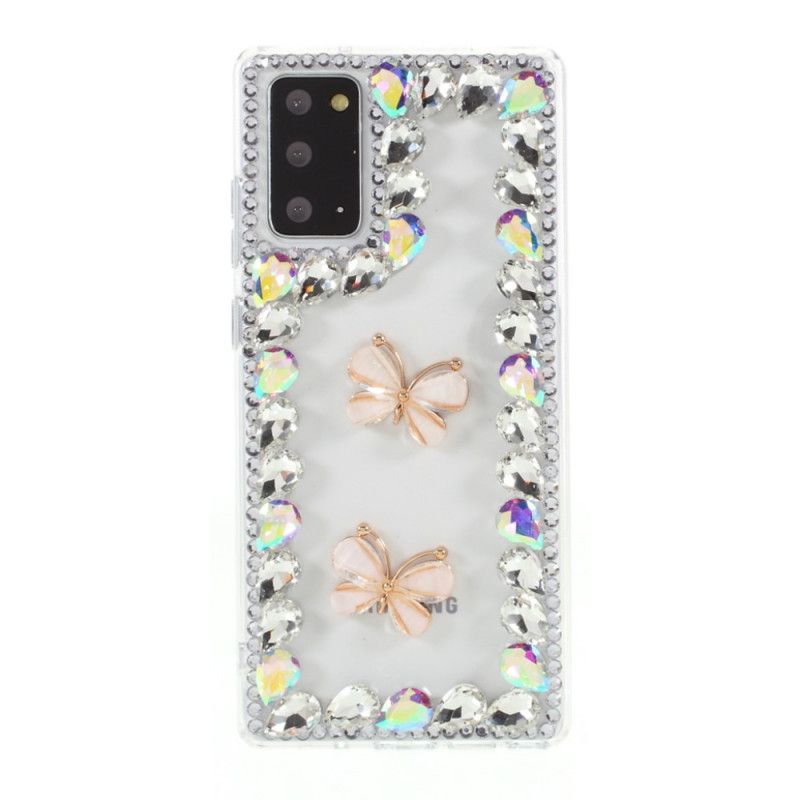 Hoesje voor Samsung Galaxy Note 20 Ultra Omtrek Strass Steentjes En Vlinders